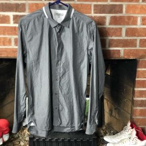 Ted Baker Gray Long Sleeve Cotton Button Down Shirt Size Medium 4 EUC!!!!